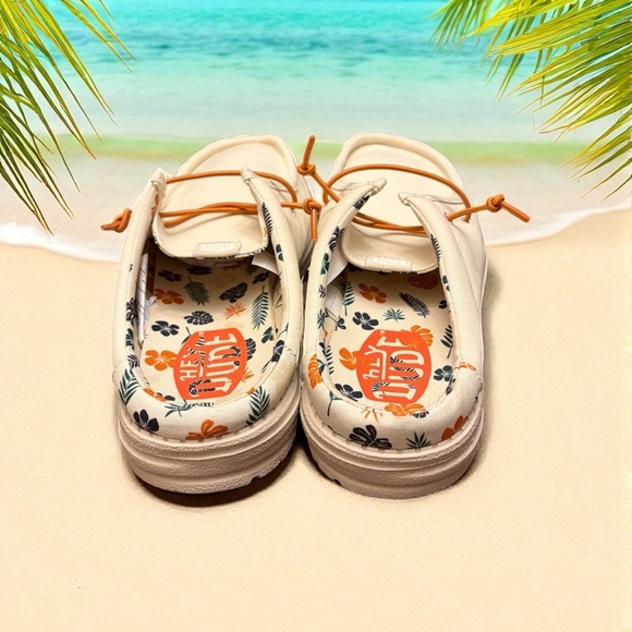 Hey Dude Wally Slip Luau. Beige Slip-On Loafers with Orange Accents. NWOT. - Picture 7 of 8